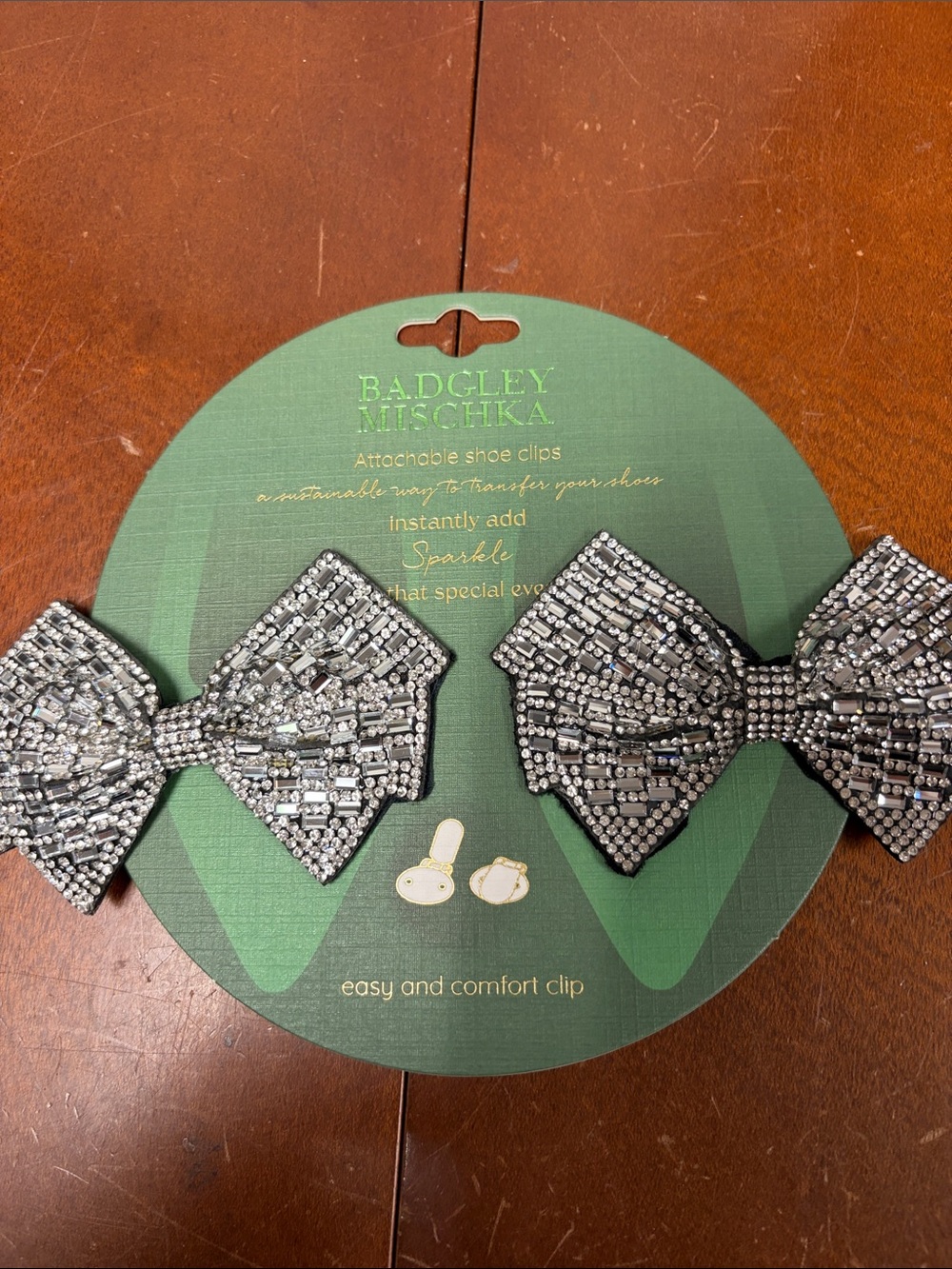 Badgley Mischka Silver Crystal Bow Shoe Clips